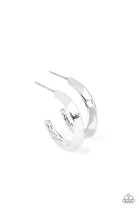 Bevel Up - Silver Paparazzi Hoop Earrings