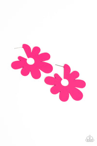 Flower Power Fantasy - Pink Hoop Paparazzi Earrings