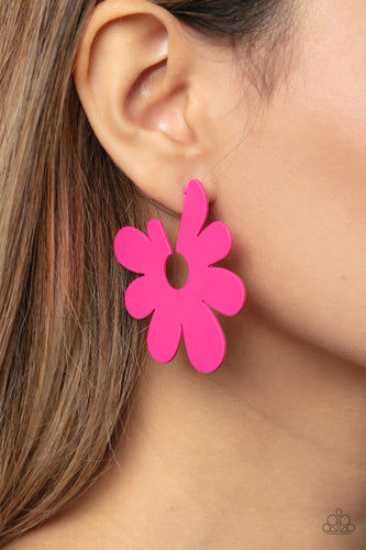 Flower Power Fantasy - Pink Hoop Paparazzi Earrings